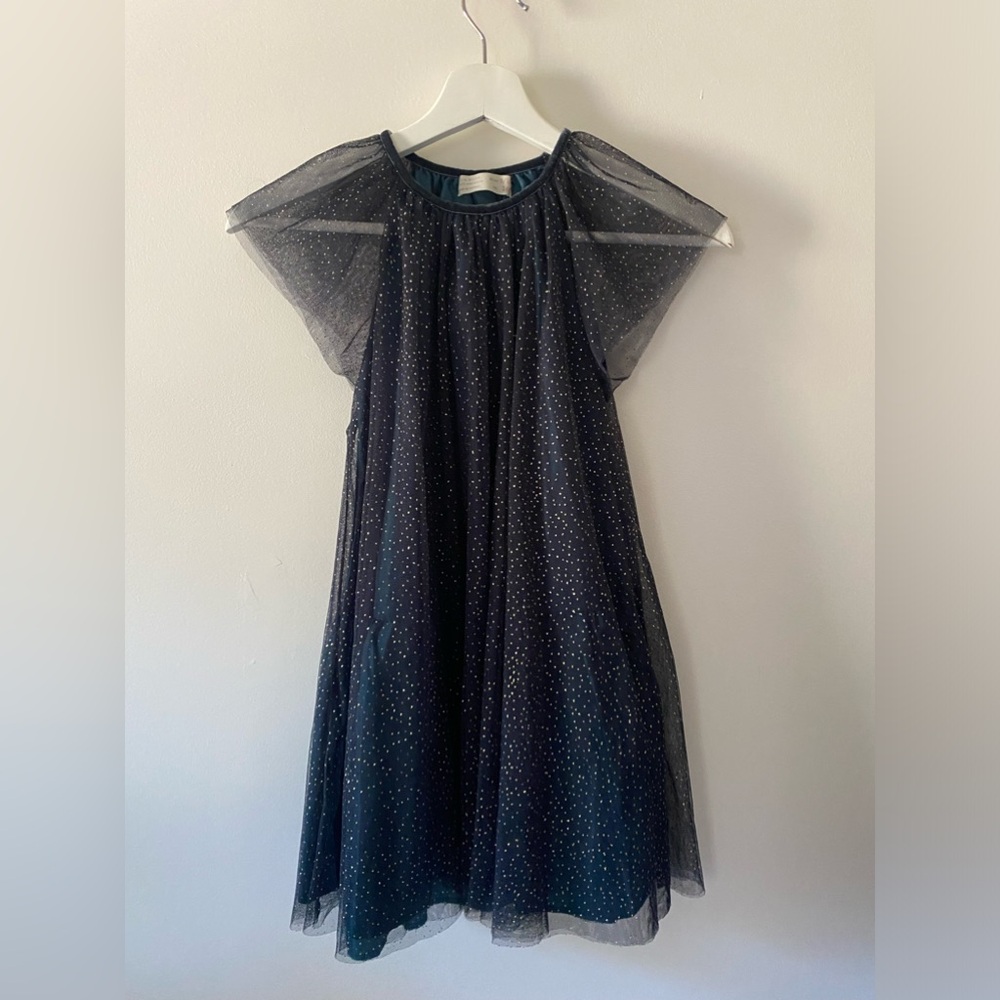 Girls Zara Black Sparkle Tulle Overlay Dress